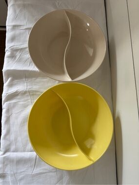 Pair of MCM Melmac partitioned serving bowls